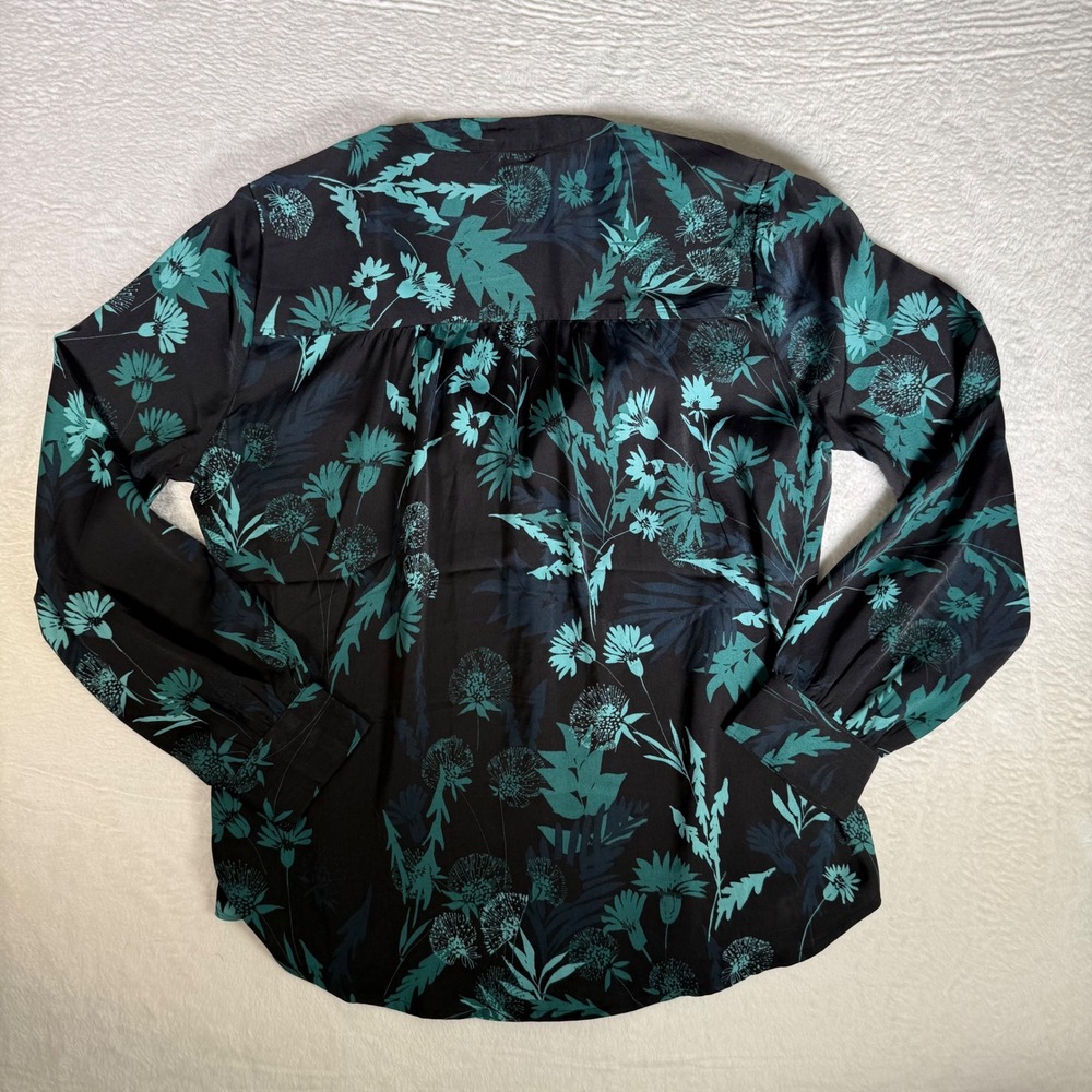 Liverpool Los Angeles Womens‎ Teal Floral Print Button Down Blouse Shirt Sz S